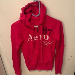 Stunning Aeropostale Vibrant Pinkish Red Zip Up  70/30 Hoodie Sweatshirt SZ S